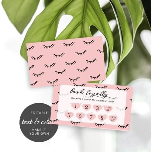 Carddsgn Lashes Loyalty Card Template DIY Reward Cards Minimalist Loyalty Cards Salon Rewards Card Design, Feminine Stamp Cards