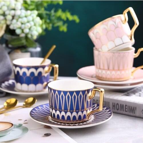 European Elegant style catering bone china cup multi-style simple ceramic coffee cup and saucer dish with pattern set 2 set with
