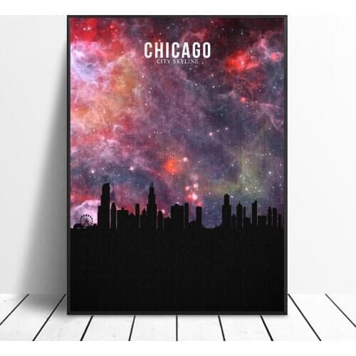 CHICAGO Starry City Skyline Canvas Wall Art Print Modern Poster Wall Pictures Living Room Decor