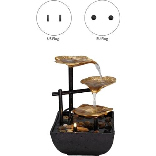 Indoor 3-Tier Tabletop Fountain, Automatic Pump with Power Switch, Extra Deep Basin with Natural Feature Gold
