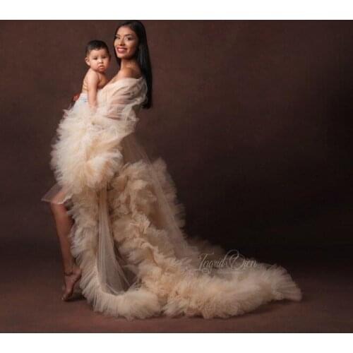 Elegant Long Sleeves Maternity Photography Dresses For Photo Shoot Pregnant Dress Tiered Puffy Tulle Long Formal Dresses robe