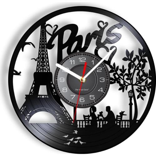 Paris Eiffel Tower Wall Decor France Skyline Vinyl Record Wall Clock Paris City Of Love Tourist Gift Living Room Wall Clock