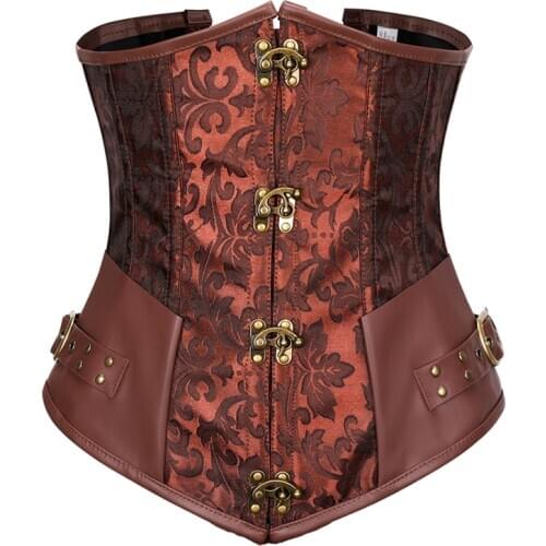 Gothic Steampunk Corset Brown Black Steel Bone Underbust Corsets mujer Corselets Sexy Waist Slim Bustiers Waist Cincher corset