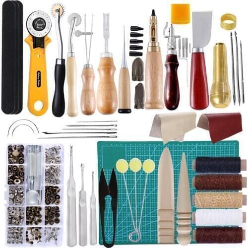 KAOBUY 42 PCS Complete Leather DIY Craft Tool Sets ,Beginner-Hand Sewing Tools For Stitching,Cutting,Punching Canvas