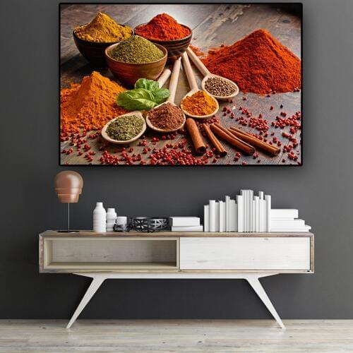 Colorful Grains Spices Spoon Kitchen Canvas Painting Cuadros Scandinavian Posters and Prints Wall Art Food Picture Living Room