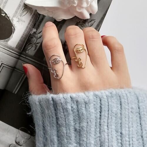 Abstract Human Face Punk Ring For Women Thread Thin Cool Hip Hop Stylish Special Designer Rings Fashion Jewelry Girls Gifts