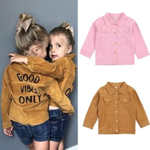 2-7Years Fashion Toddler Kids Baby Girls Corduroy Letter Print Jacket Button Coat Children Girls Casual Outerwear Tops Clothes
