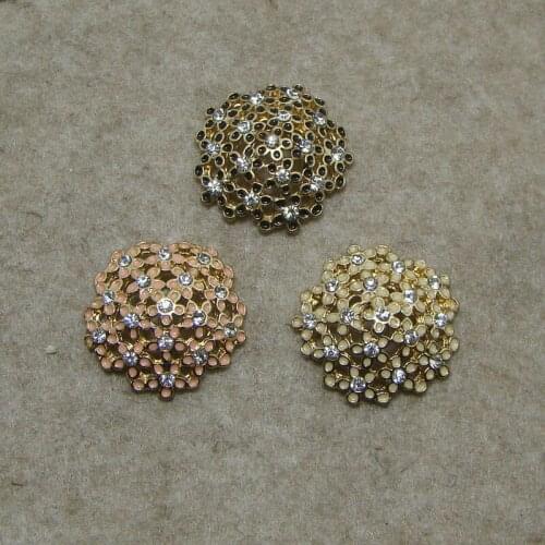 HOT 30Pcs lot 3 enamel colors equally mixed crystal arched flower charm gold metal buttons new decoration ornament accessories