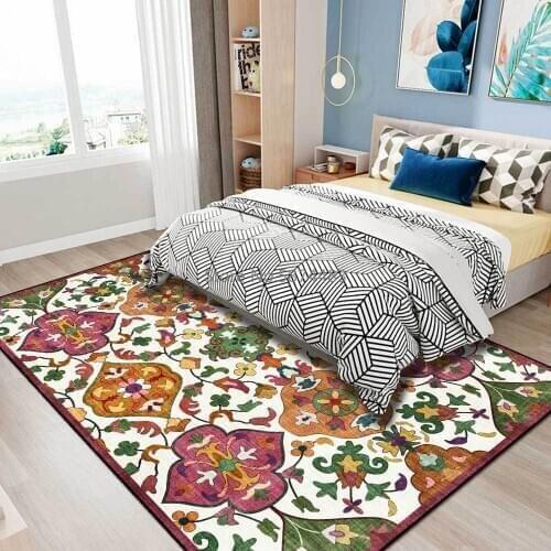 Fashion American Country Flower White Background Yellow Green Living Room Bedroom Bedside Carpet Mat Customization
