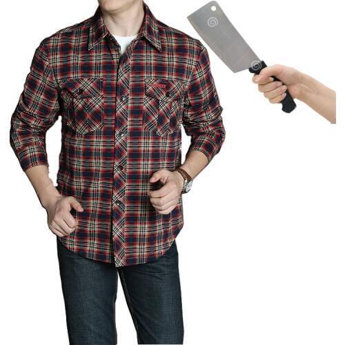 Mens shirt tactical security protection stab-resistant casual plaid shirt invisible Anti-cut anti stab blouse tops safe clothes