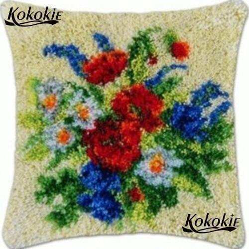 Handmade printed cross stitch kits handicraft needlework sets 3d carpet flower cushion mat embroidery yarn latch hook rug pillow