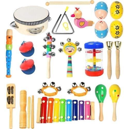 Musical Percussion Instrument Set, 22 Pcs Toddler Musical Education Instruments Wooden Percussion Toys and Rhythm Instruments