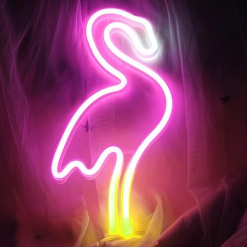 Creative Flamingo Shape Neon Sign Lamp LED Neon Light Lamp Ornament Wall Neon Holiday Party Light Bar Home Atmosphere Light