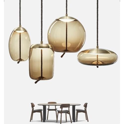 Nordic Restaurant Glass Pendant Light Study Hemp Rope Suspension Lamp Designer Model Room Combination Parlor Home Light PA0366