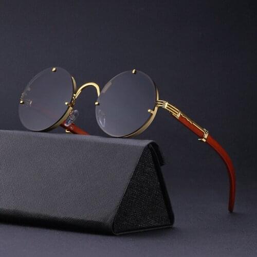 2021 NewVintage Round Punk Sunglasses Men Fashion Steampunk Sun Glasses For Women With A Box Rimless Sunglass oculos de sol