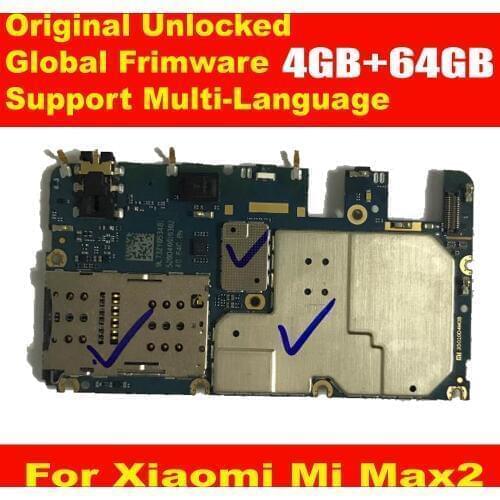 Global Firmware Original mainboard For Xiaomi Mi MAX2 MAX 2 4GB 64GB motherboard Main board card fee chipsets flex cable
