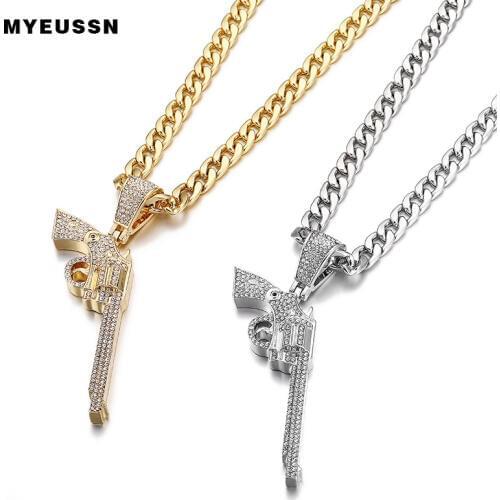Bling Bling Crystal Cowboy Revolver Gun Necklace&Pendant Mens Iced Out Personality Fashion Cuban chain Neckalce Hip Hop Jewelry