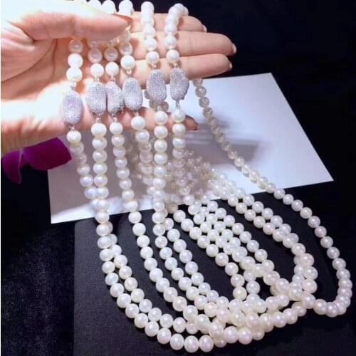Freshwater pearl white round 7-8mm AA necklace 18inch FPPJ wholesale beads nature
