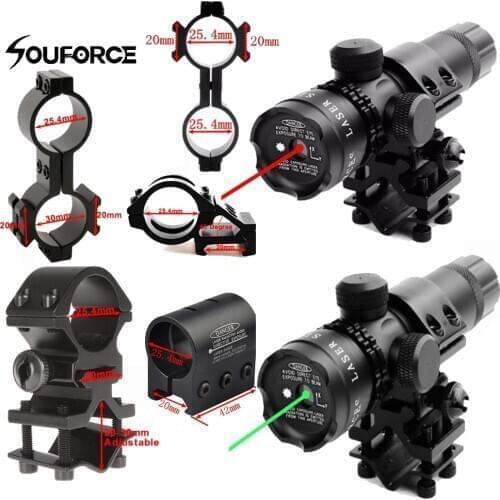 Rifle Scope Green Red Dot Laser Sight with QD 45 Degree Offset 25.4mm Ring 20mm Weaver Picatinny Rail Mount Remote Switch