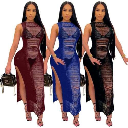 Recommended sexy womens dress, solid color, burnt flower, split dress