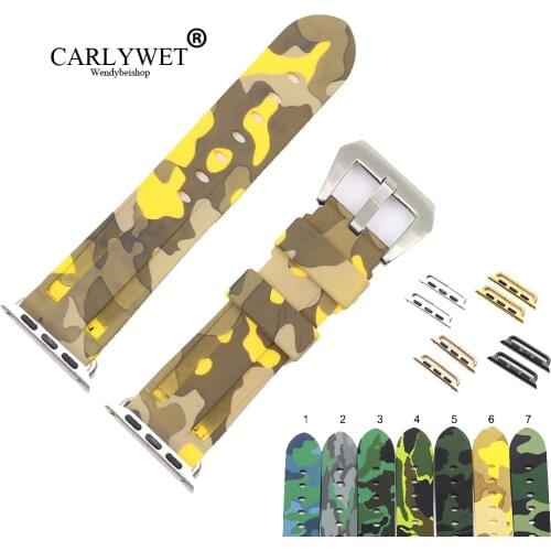 CARLYWET 38 40 42 44mm Camo Yellow Light Grey Pure Silicone Rubber Replacement Wrist Watchband Strap For Iwatch Series 4/3/2/1