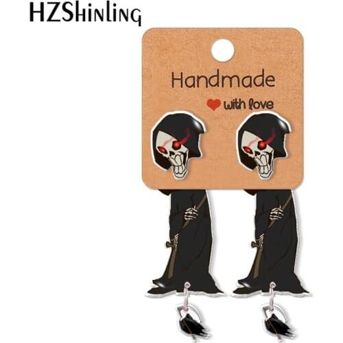 Halloween grim reaper Cartoon Pattern Acrylic Clip Earrings Stud Earrings Resin Epoxy Ear Jewelry