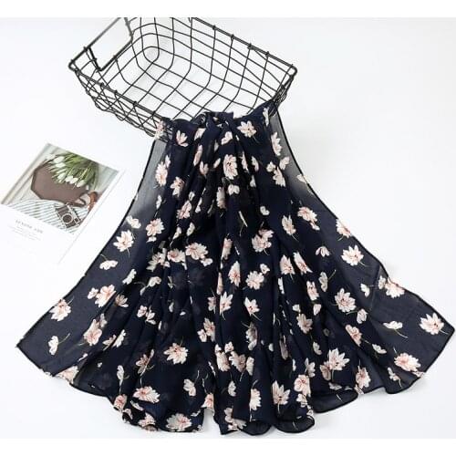 Printed Shawl Square Scarf Chiffon Hijab Fashion Women Floral Scarves Muslim Flower Headband Stoles Sunscreen Kerchief Headscarf