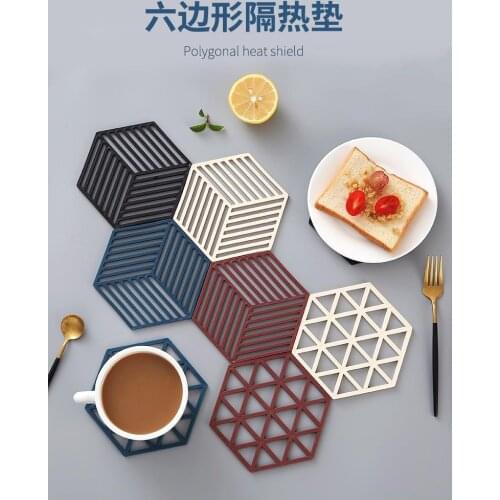 European style Hexagon 4 colors Insulation Table Mat Silicone Table Mat Simple Non-slip Bowl Mat Tea Coaster Place Mat Durable
