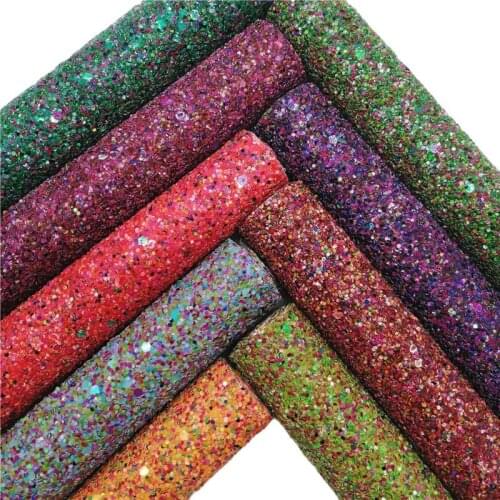 Plum Orange Dark Green Chunky Glitter Faux Vinyl Fabric with Knited Backing Glitter Leather Sheets For Bows DIY 21X29CM GM2342B