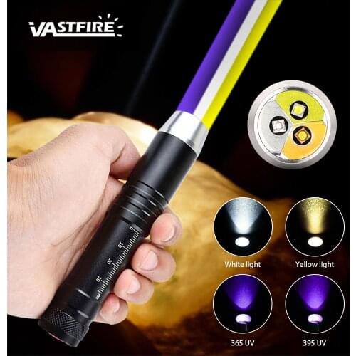 UV Led Flashlight Ultraviolet 365nm/395nm UV White Yellow 3 LEDs Lanterna Jade Jewelry Money Identification Pet Stains Marker