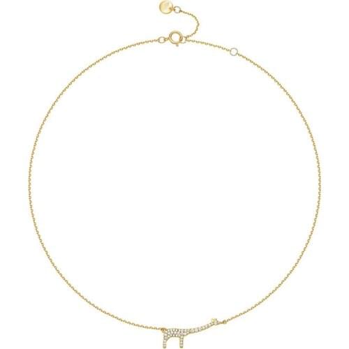 SLJELY Fashion 925 Sterling Silver Gold Color Lovely Giraffe Necklace Micro Cubic Zirconia Short Chain Necklace for Women Girls