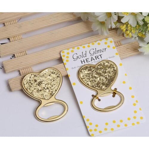 Gold Glitter Heart shaped Bottle Opener wedding favors bridal shower giveaways event party Free Shipping SN1128