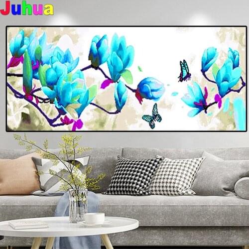100% Square Diamond embroidery Blue Magnolia full round diamond mosaic Diamond Painting Cross Stitch Wall Picture