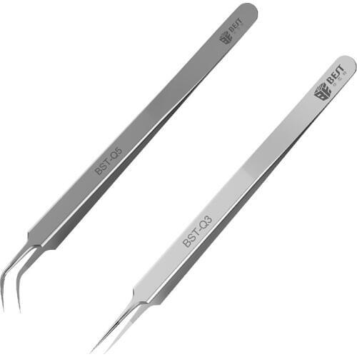 2PCS Precision Tweezers Ultra Thin Straight Curved Fine Tips Forceps Clips for 0.01mm Jump Fly Line CellPhone Repair Hand Tool