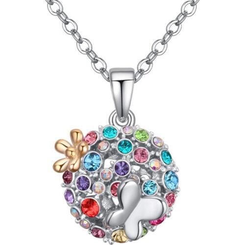 2018 Crystal Necklaces & Pendant Plated Alloy plating Jewellery & Jewerly Butterfly Flower Necklace Women Fashion Jewelry Bijoux