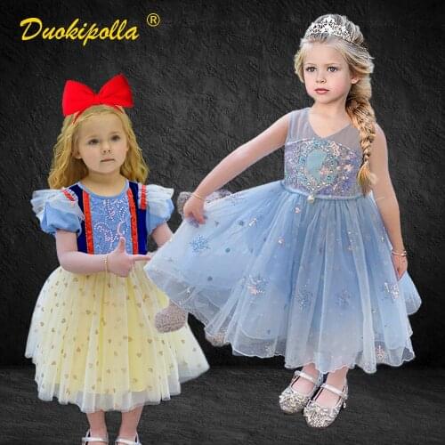 2021 Toddler Girl Snow White Dress Birthday Party Cute Baby Gold Heart Tulle Tutu Dress Halloween Carnival Princess Elsa Costume