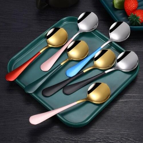 2021New stainless steel net red soup spoon spoon Nordic creative coffee spoon round dessert spoon cool teaspoon