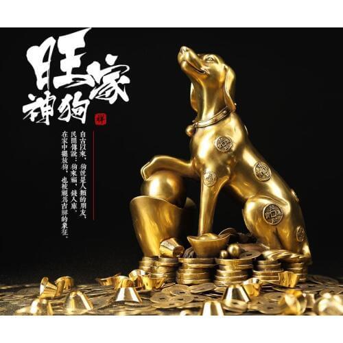 25 CM LARGE # 2020 HOME business company efficacious Mascot Talisman Money Drawing GOLD Fortune dog copper FENG SHUI statue