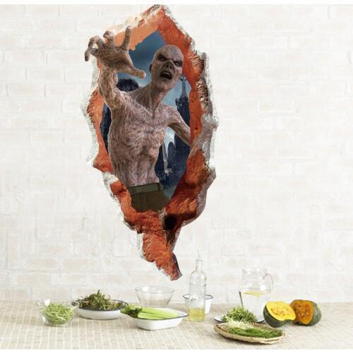 3D Creative Broken Wall Zombie Halloween Wall Stickers Horror Glass Window Living Room Bedroom Decorations PVC Wall Stickers