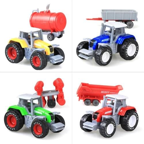 4pcs Die-cast Farm Vehicles Mini Car Model Engineering Car Model Tractor Engineering Car Tractor Toys Model For Kids Xmas Gift