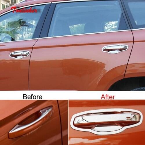 Tonlinker Exterior Door Handle/bowl Cover Stickersfor SKODA KAROQ/KODIAQ 2018 Car Styling 4PCS Stainless steel Cover Stickers