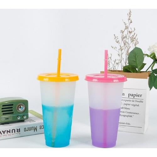 80%HOT720ml Temperature Mug Fashionable Color Changing Fixed Ring Straw Lid Type Water Bottle for Kitchen
