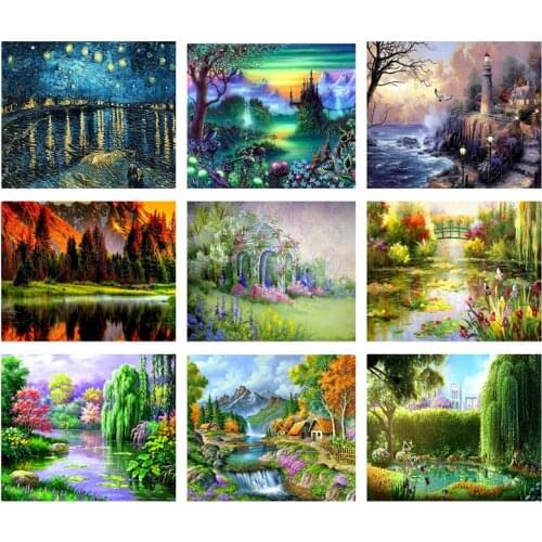 5D Diamond Painting Green Landscape Picture Diamond Mosaic Cross StitchTree Pond Home Decor DIY Full Round Drill Canvas Painting