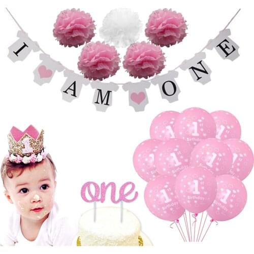 Blue Pink It is Boy or Girl Paper Tableware Set First 1st Birthday Banner Hat For Baby Shower Gender Reveal Baptism Party Supply