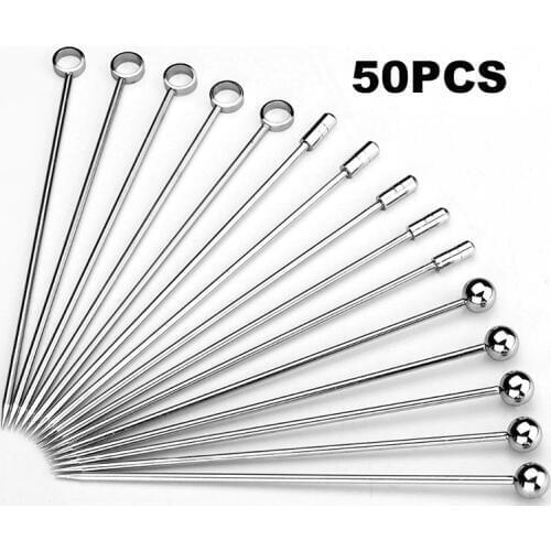 Free Shipping 50PCS Stainless Steel Martini Cocktail Picks for Fruit,Cocktail,Party,Wedding Pack of 50