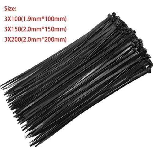 Black Plastic Tie Fasten Zip Wire Wrap Strap Nylon Self-locking Nylon Fastening Ring Cable 100pcs/Lot 3X100 3X150 3X200 Plastic