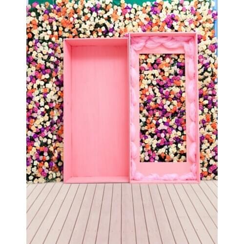 Wooden Floor Pink Box Flowers Photography Backdrops Photo Props Studio Background 5x7ft
