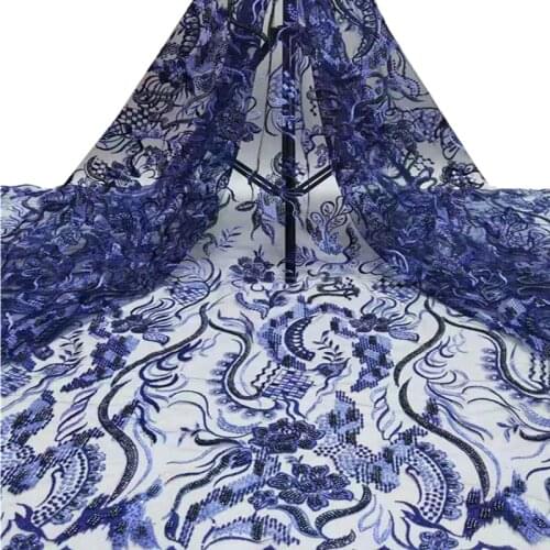 French Sequined Mesh Lace Fabric High Quality Nigerian Lace 5 Yards African Lace Fabric For Dresses Materials CD-315