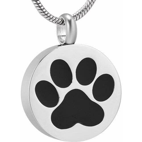 K9738 Paw Print Round Cremation Jewelry for Ashes Stainless Steel Pendant Locket for Cat Dog Urns Keepsake Memorial Urn Necklace