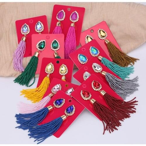 Aretes Classic Women Earrings Long Bijoux Bohemia Crystal Beaded Tassel Earrings Ethnic Tribe Indian Jewelry Fashion Jewelry
